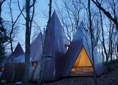 خانه ای به شکل تی پی در میان جنگل