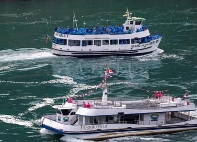 آبشار نیاگارا، قایق های خالی کانادا و قایق های مملو از جمعیت آمریکا
